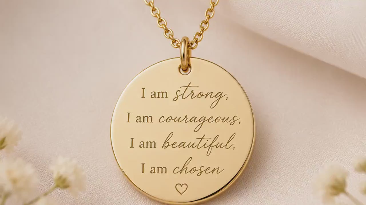 Inspirational Christian Necklace for Her | I Am Strong Courageous Beautiful Chosen Necklace | Faith Based Graduation Gift for Women