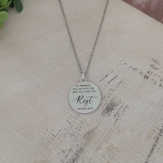 My Presence will go with you bible verse Necklace, Farewell Gift, Christian Gifts, Exodus 33:14, Goodbye Gift, Missionary Gifts, LDS Gifts