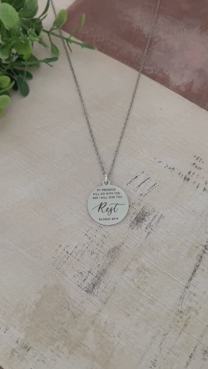 My Presence will go with you bible verse Necklace, Farewell Gift, Christian Gifts, Exodus 33:14, Goodbye Gift, Missionary Gifts, LDS Gifts