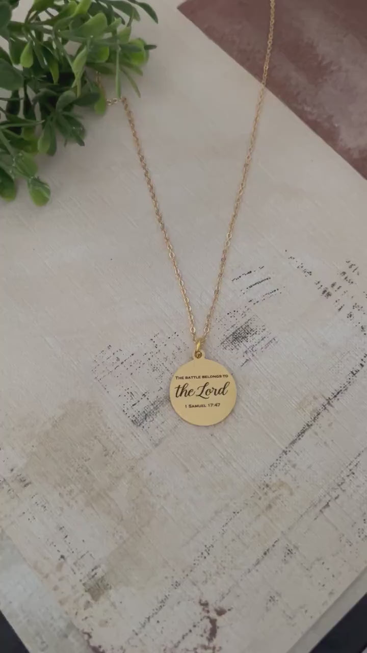 The Battle Belongs to the Lord Necklace | 1 Samuel 17:47 Bible Verse Necklace | Christian Gift for Women | Faith Jewelry | Courage