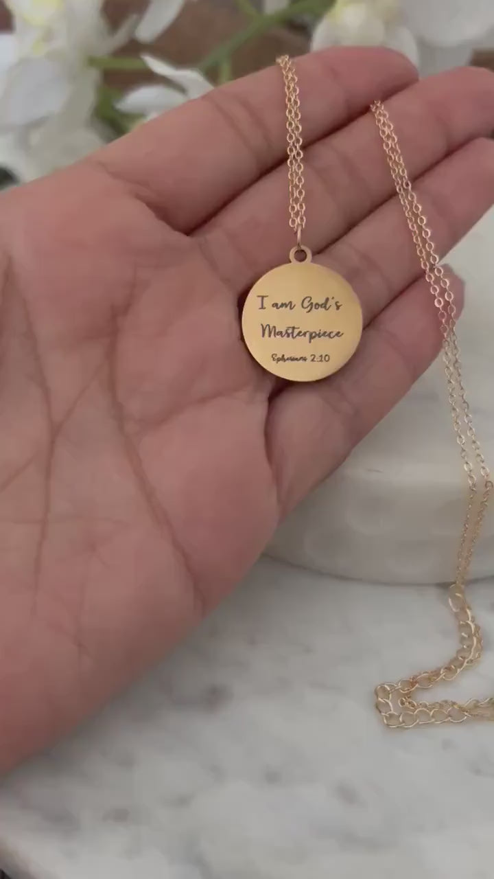 I Am God’s Masterpiece Ephesians 2:10 Necklace | Christian Necklace for Women | Bible Verse Jewelry | Faith Gift | Inspirational Necklace