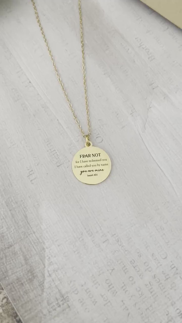 Fear not for I have redeemed you Bible Verse Gold Necklace, Isaiah 43:1, Christian Jewelry Gifts, Scripture Personalized engraved Necklace