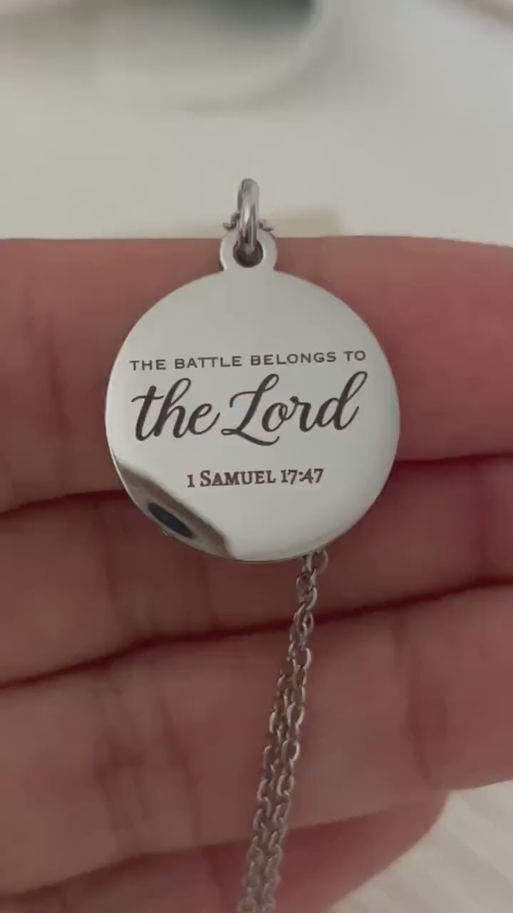 1 Samuel 17:47 Stainless Steel Christian Necklace, Bible Verse Pendant