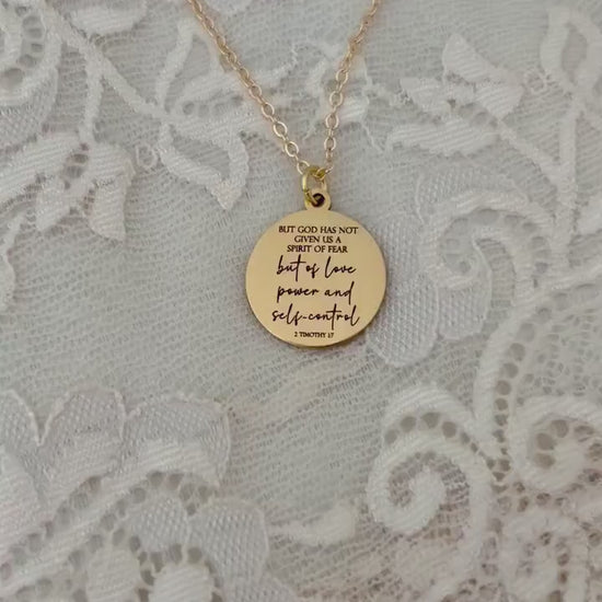 For God Has Not Given Us A Spirit Of Fear, Power Love Sound Mind Necklace, Bible Verse Custom Necklace, 2 Tim 1:7, Gold Charm Necklace,