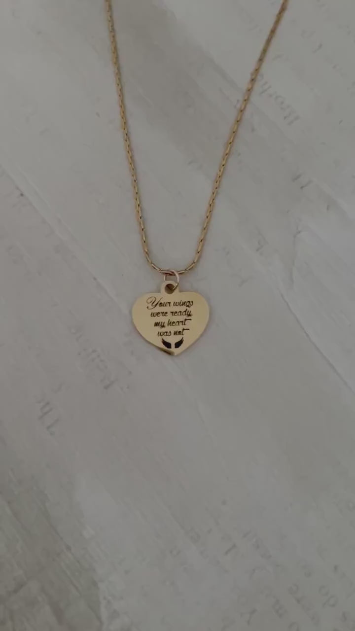 Your Wings Were Ready But My Heart Was Not Gold Heart Necklace, Sympathy Condolences Gift, Memorial Grief Jewelry, Bereavement, Miscarriage