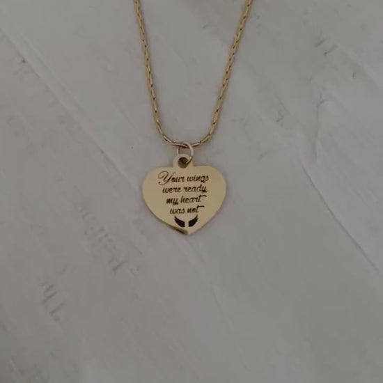Memorial Necklace for Loss of Loved One, Your Wings Were Ready My Heart Was Not Necklace, Sympathy Gift, Remembrance Jewelry, Angel Wings