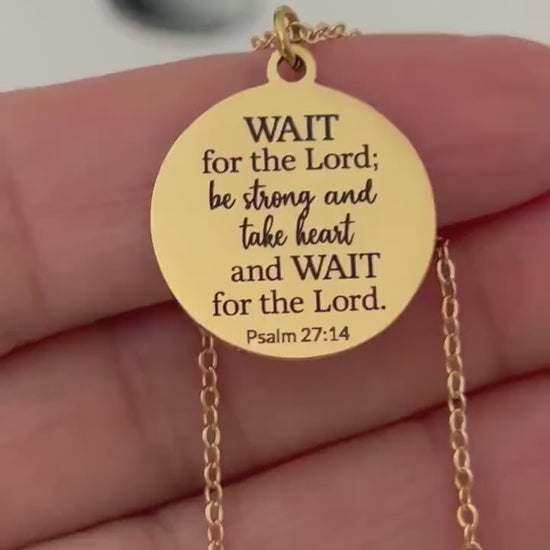 Bible Verse Necklace Psalm 27:14, Wait for The Lord, Christian Gifts, Personalized Necklace, Engraved Scripture Charm