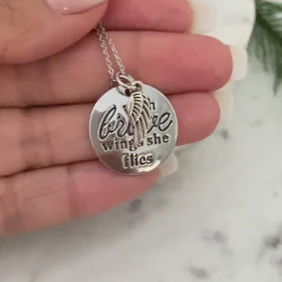 With Brave Wings She Flies Angel Wing Inspirational Necklace, Inspirational Quote Necklace, Graduation Gift, Brave Charm