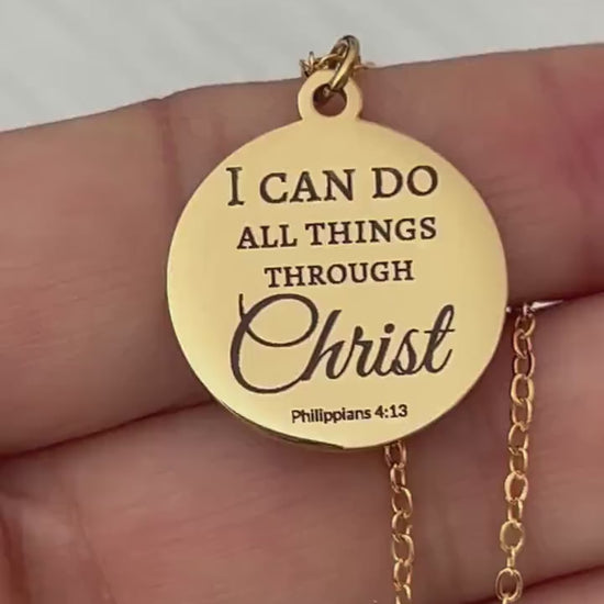 Christian Necklace Philippians 4:13, I Can Do All Things Through Christ, Faith Jewelry Gift, Inspirational Bible Verse Necklace