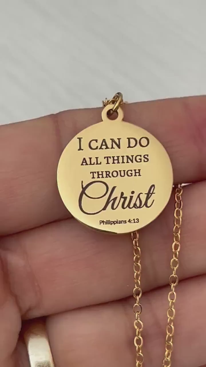 Christian Necklace Philippians 4:13, I Can Do All Things Through Christ, Faith Jewelry Gift, Inspirational Bible Verse Necklace