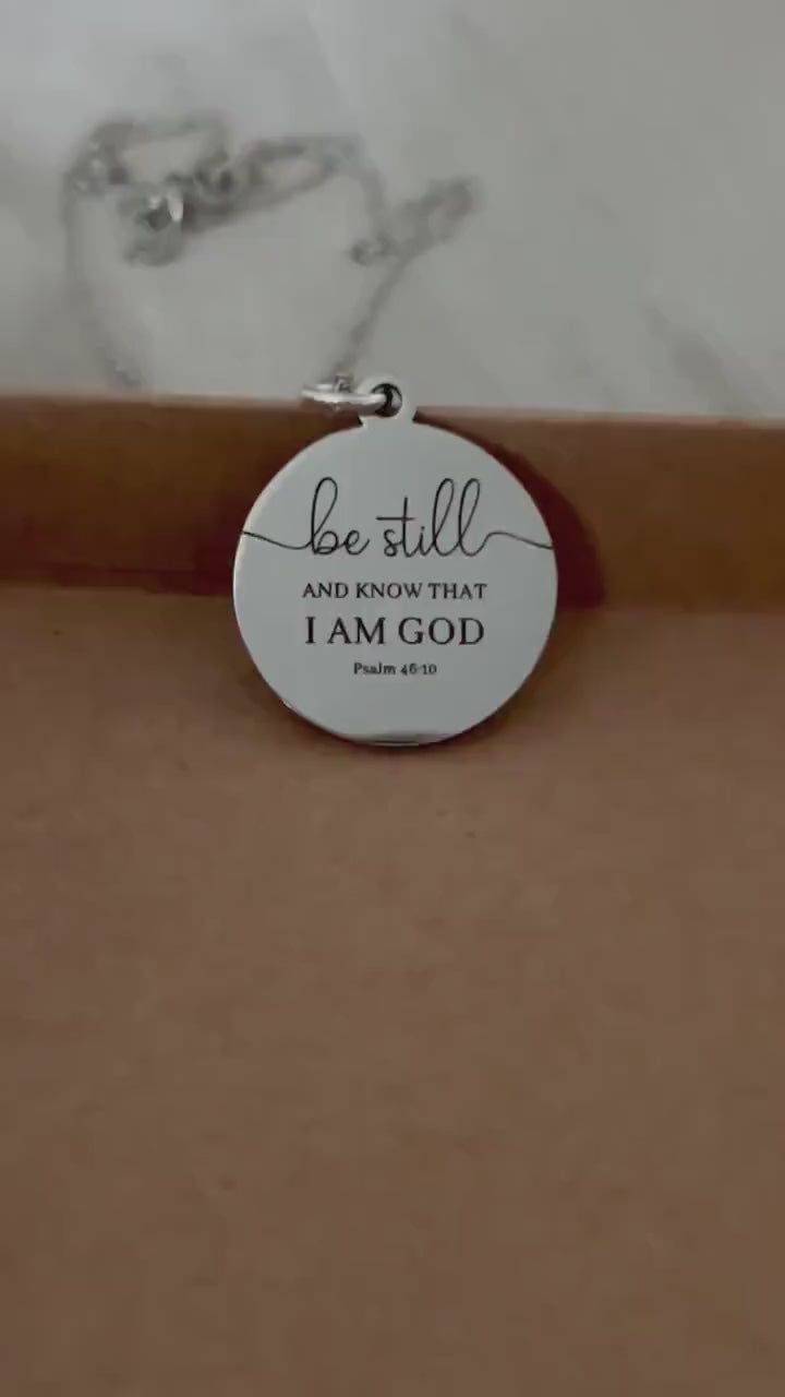 Be Still Necklace, Silver Christian Necklace, Psalm 46:10 Jewelry, Personalized Bible Verse Necklace, Stainless Steel Faith Gift for Her
