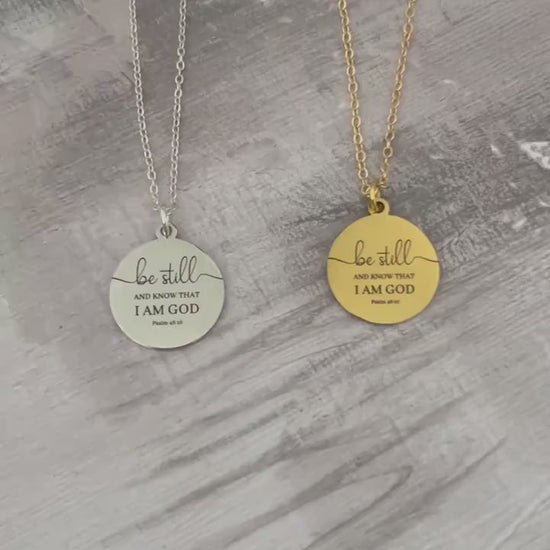 Be Still Necklace – Psalm 46:10 Gold Christian Necklace, Faith Jewelry Gift for Women, Inspirational Bible Verse Pendant, Religious Gift
