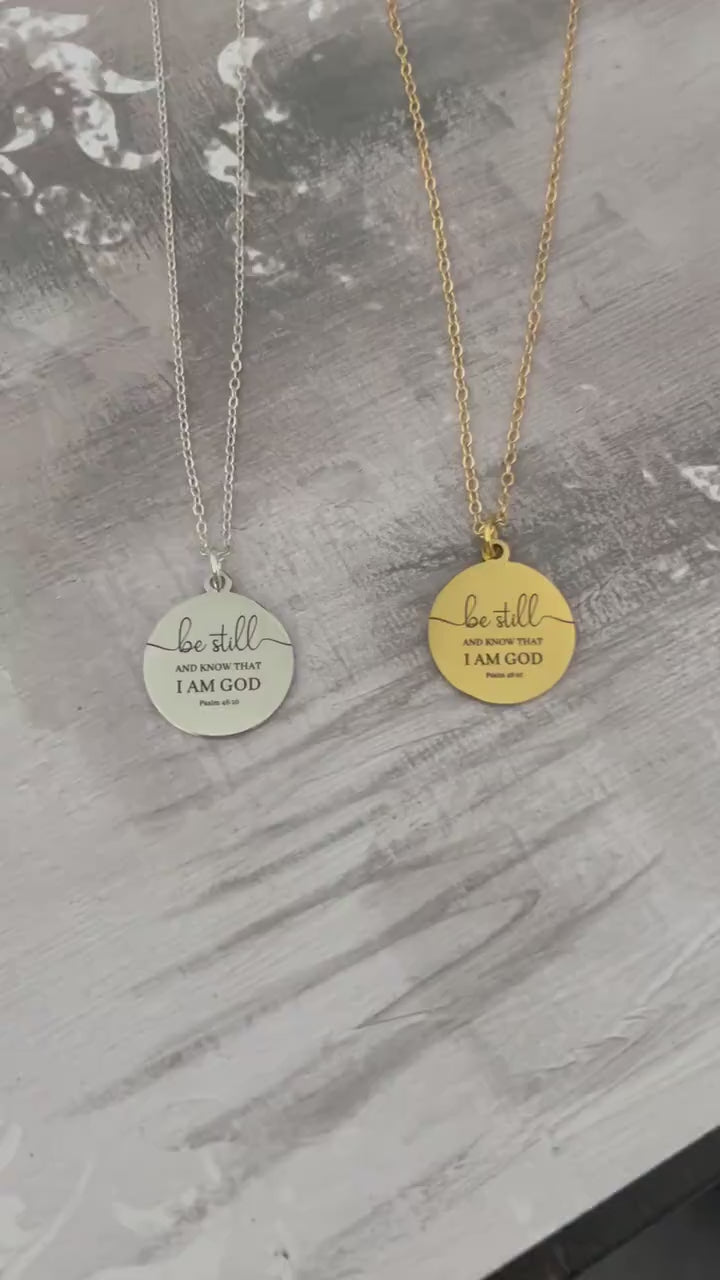 Be Still Necklace – Psalm 46:10 Gold Christian Necklace, Faith Jewelry Gift for Women, Inspirational Bible Verse Pendant, Religious Gift