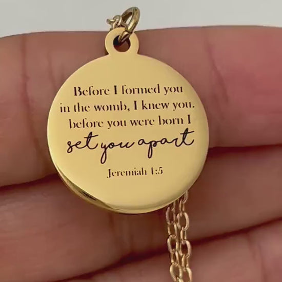 Personalized 14k Gold Necklace Jeremiah 1:5 "Before I Knew You" Engraved Charm