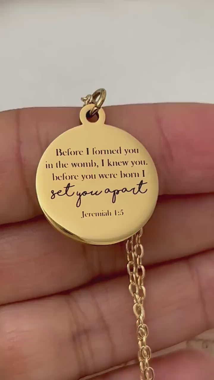 Personalized 14k Gold Necklace Jeremiah 1:5 "Before I Knew You" Engraved Charm