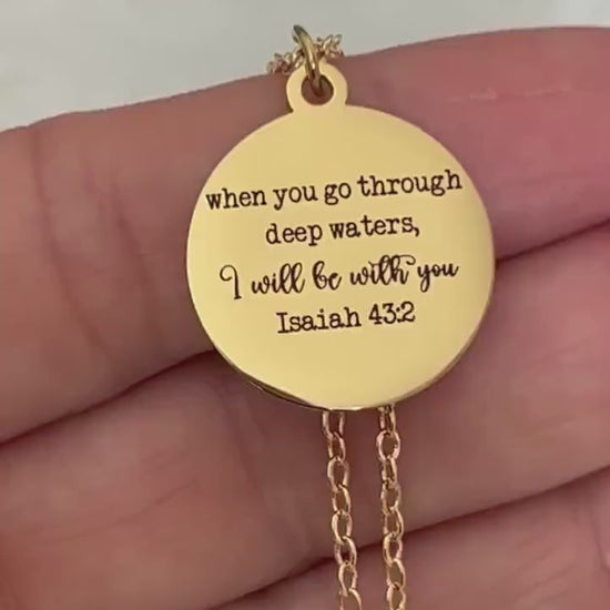 Isaiah 43:2 Deep waters Necklace, 14k Gold Christian Gifts Bible verse Charms