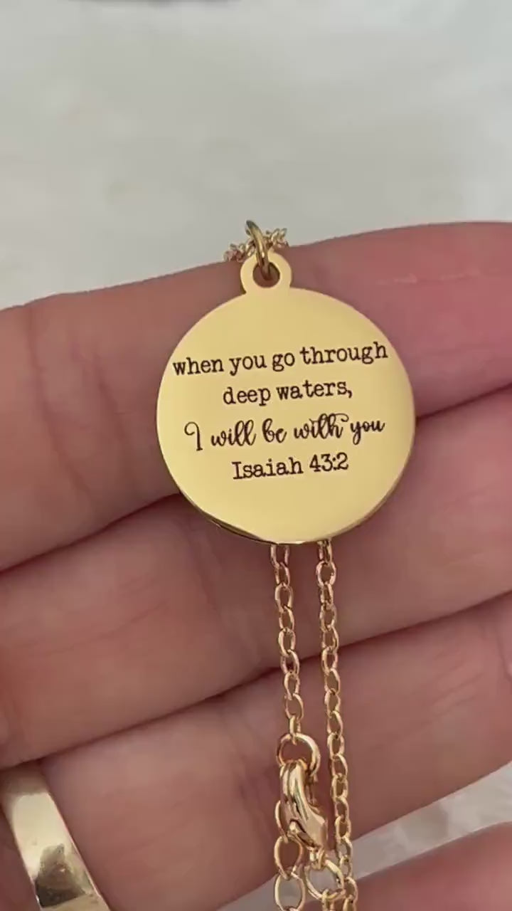 Isaiah 43:2 Deep waters Necklace, 14k Gold Christian Gifts Bible verse Charms