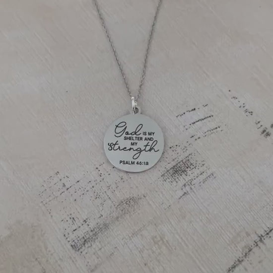 God is My Shelter and my Strength Bible Verse Necklace, Psalm 46:1, Christian Gifts, Scripture Jewelry, Yeshua Necklace, Psalms Jewelry