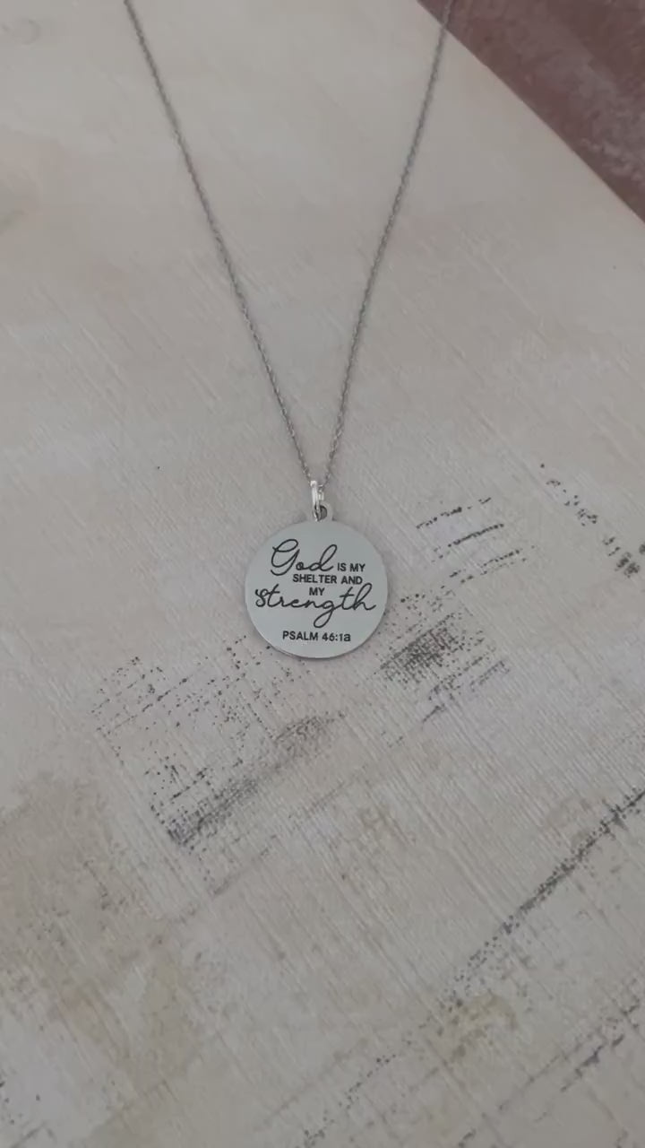 God is My Shelter and my Strength Bible Verse Necklace, Psalm 46:1, Christian Gifts, Scripture Jewelry, Yeshua Necklace, Psalms Jewelry