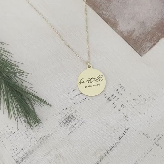 Be Still Bible Verse Gold Necklace, Psalm 46:10, 16K Gold Plated, Christian Gifts, Scripture Jewelry, Mothers Day Gift, Faith Necklace