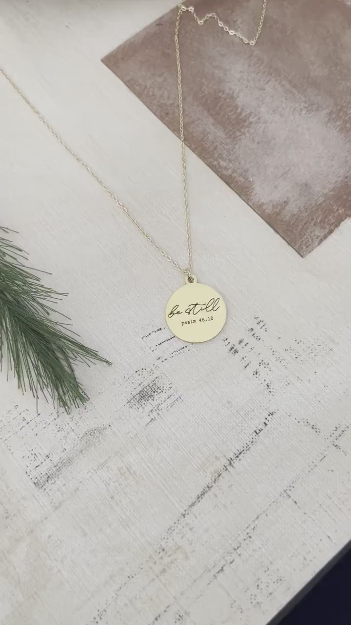 Be Still Bible Verse Gold Necklace, Psalm 46:10, 16K Gold Plated, Christian Gifts, Scripture Jewelry, Mothers Day Gift, Faith Necklace