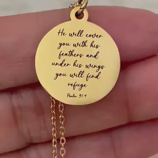 Psalm 91 Necklace He will cover you with his Feathers Christian Gifts Scripture Jewelry Motivational Gifts Prayer necklace Faith Charms