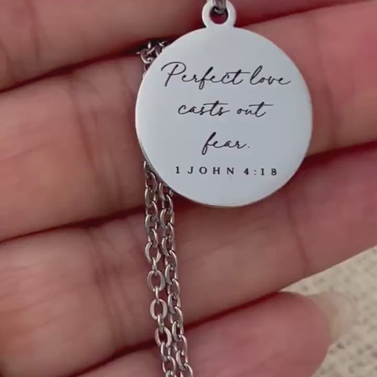 Perfect Love Casts out fear Bible Verse Gold Necklace, Christian Gift, Scripture Jewelry, Personalized Necklace 1 John 4:18