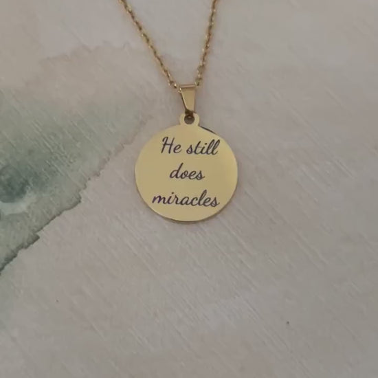 He Still Does Miracles Necklace: Engraved Gold Plated Christian Jewelry