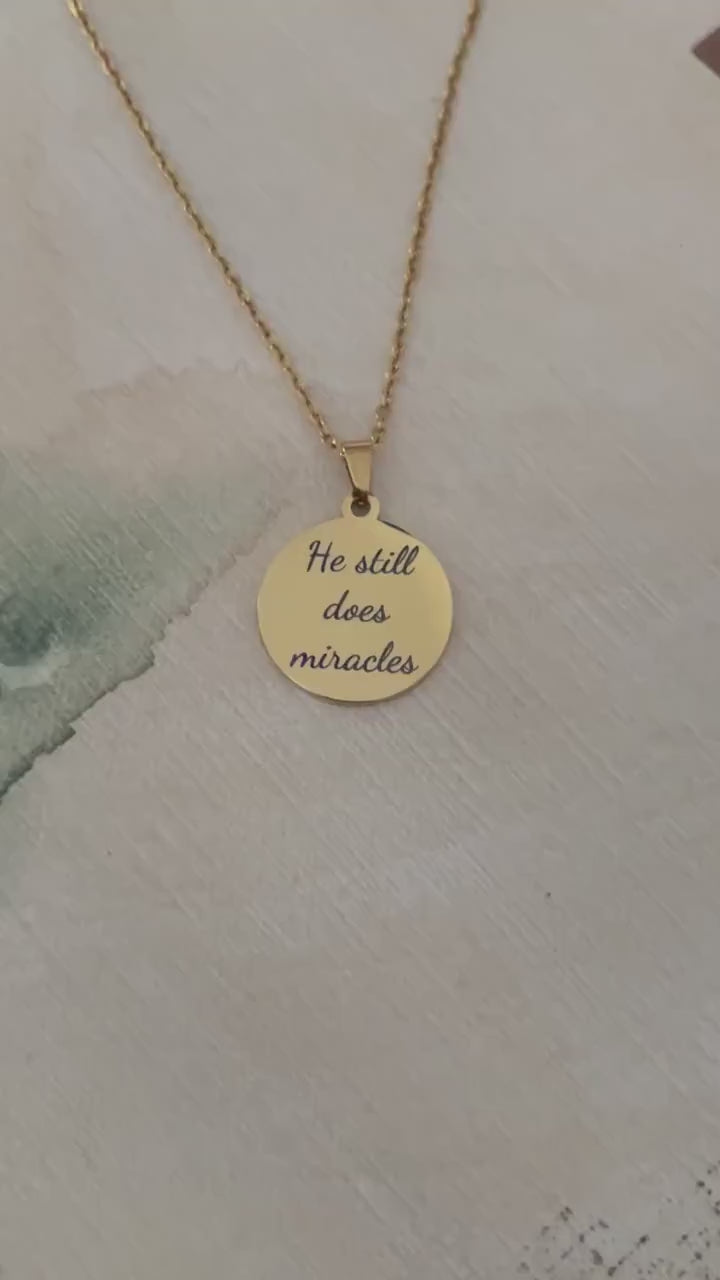 He Still Does Miracles Necklace: Engraved Gold Plated Christian Jewelry