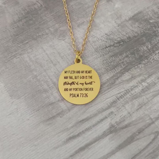 Psalm 73:26 Gold Disc Necklace, Christian Scripture Jewelry