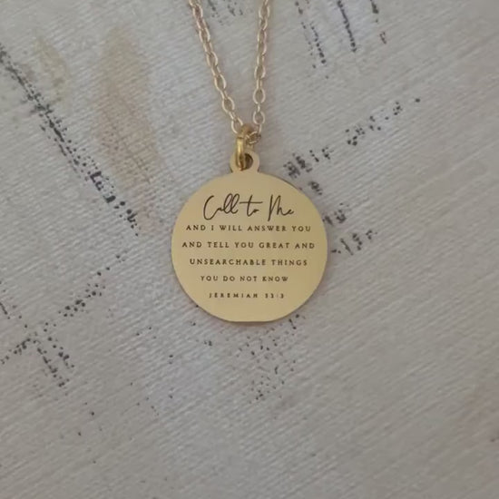 Jeremiah 33:3 Bible Verse Necklace, Call to me and I will Answer You, Christian Gifts, Religious Faith Jewelry, Gold Charm Necklace, Baptism