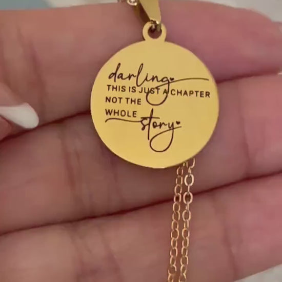 Darling This Is Just A Chapter Inspirational Necklace: 14K Gold Plated Strength Gift