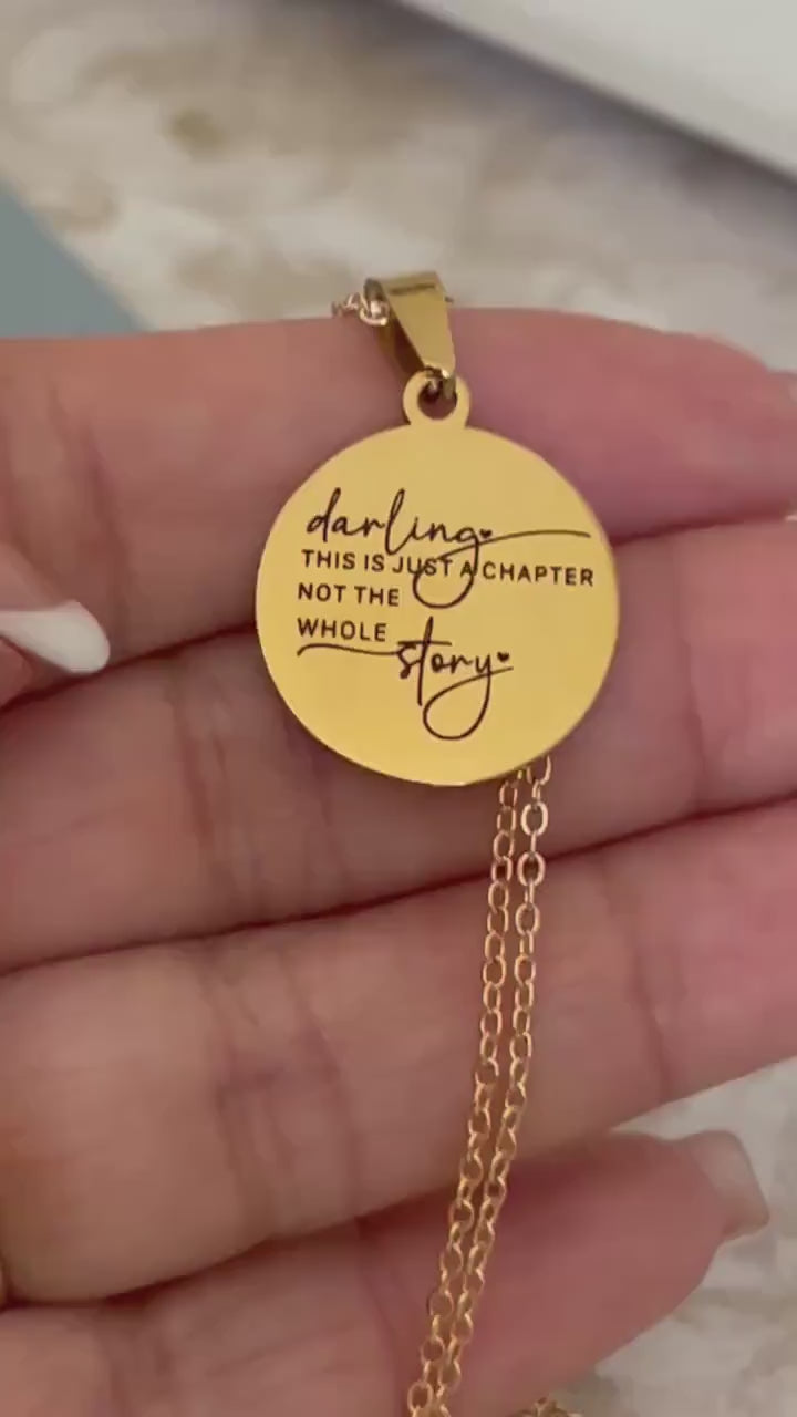 Darling This Is Just A Chapter Inspirational Necklace: 14K Gold Plated Strength Gift