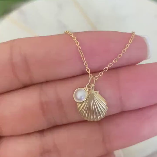 Dainty Gold Seashell and Pearl Necklace for Women, Beach Gifts, Summer Jewelry, Gift for Her, Minimalist Gift, 16K Gold Plated