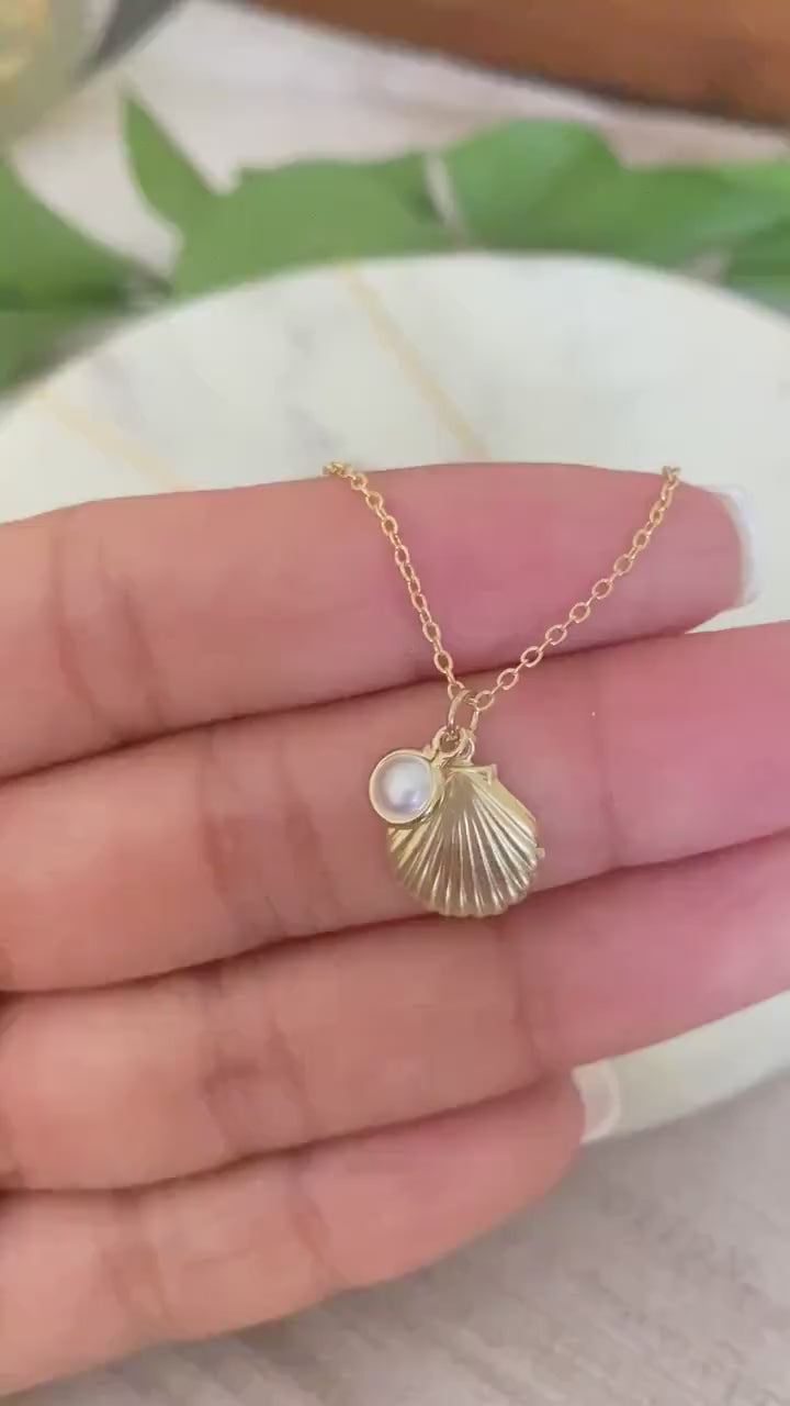 Dainty Gold Seashell and Pearl Necklace for Women, Beach Gifts, Summer Jewelry, Gift for Her, Minimalist Gift, 16K Gold Plated