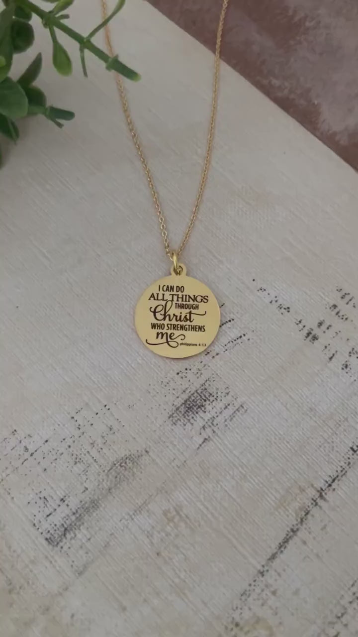 I Can Do All Things through Christ Bible Verse Necklace, Christian Gifts, Scripture Jewelry, 14K Gold Plated, Baptism Gift, Christmas Gifts